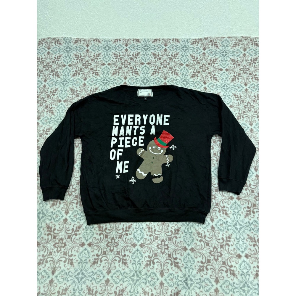 With Love Derek Christmas Sweatshirt Black Gingerbread Man Graphic Mens Large